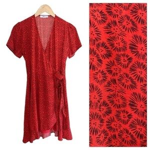SUNCOO Paris Red Black Print Wrap Dress